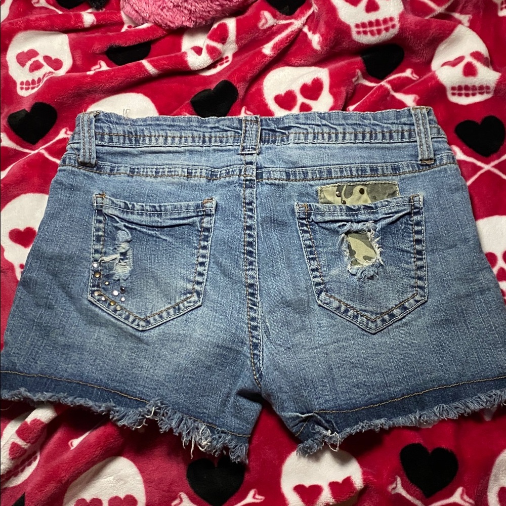 Blue Distressed Denim Shorts - Picture 2 of 4